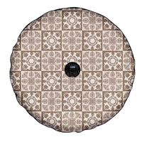 Beige Palaka Quilt Hawaii Spare Tire Cover Hawaiian Tropical Monstera Sea Turtle