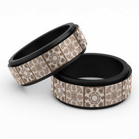 Beige Palaka Quilt Hawaii Spinner Ring Hawaiian Tropical Monstera Sea Turtle