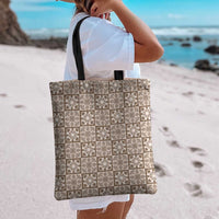 Beige Palaka Quilt Hawaii Tote Bag Hawaiian Tropical Monstera Sea Turtle