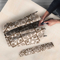 Beige Palaka Quilt Hawaii Umbrella Hawaiian Tropical Monstera Sea Turtle LT14 - Polynesian Pride