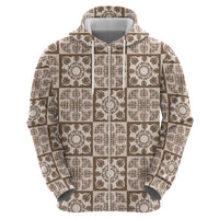 Beige Palaka Quilt Hawaii Zip Hoodie Hawaiian Tropical Monstera Sea Turtle LT14 - Polynesian Pride