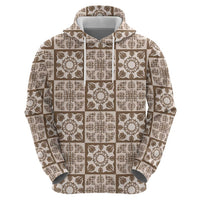 Beige Palaka Quilt Hawaii Zip Hoodie Hawaiian Tropical Monstera Sea Turtle LT14 - Polynesian Pride
