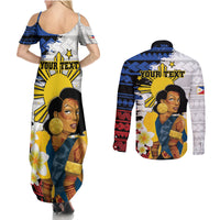 Personalised Philippines Women's Day Couples Matching Summer Maxi Dress and Long Sleeve Button Shirt Filipino Golden Sun With Polynesian Pattern LT14 - Polynesian Pride