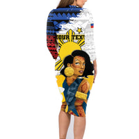 Personalised Philippines Women's Day Family Matching Long Sleeve Bodycon Dress and Hawaiian Shirt Filipino Golden Sun With Polynesian Pattern LT14 - Polynesian Pride