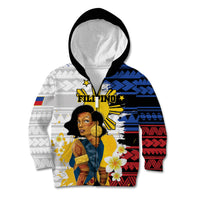 Personalised Philippines Women's Day Kid Hoodie Filipino Golden Sun With Polynesian Pattern LT14 Zip Hoodie Red - Polynesian Pride