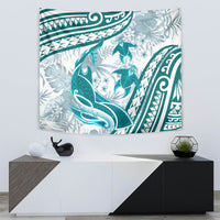 Cyan Polynesia Tapestry Polynesian Turtle Shark Tattoo Tropical Vintage