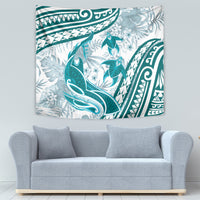 Cyan Polynesia Tapestry Polynesian Turtle Shark Tattoo Tropical Vintage