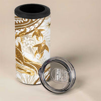 Gold Polynesia 4 in 1 Can Cooler Tumbler Polynesian Turtle Shark Tattoo Tropical Vintage