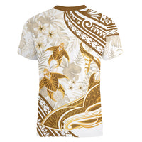 Gold Polynesia Women V Neck T Shirt Polynesian Turtle Shark Tattoo Tropical Vintage LT14 - Polynesian Pride