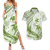 Lime Green Polynesia Couples Matching Summer Maxi Dress and Hawaiian Shirt Polynesian Turtle Shark Tattoo Tropical Vintage LT14 Lime Green - Polynesian Pride