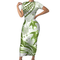 Lime Green Polynesia Family Matching Short Sleeve Bodycon Dress and Hawaiian Shirt Polynesian Turtle Shark Tattoo Tropical Vintage LT14 Mom's Dress Lime Green - Polynesian Pride