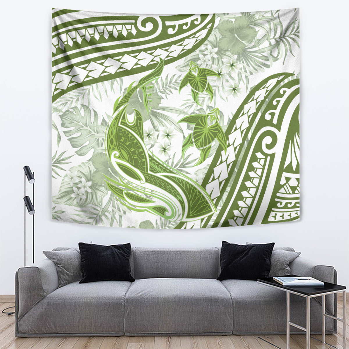 Lime Green Polynesia Tapestry Polynesian Turtle Shark Tattoo Tropical Vintage