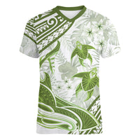 Lime Green Polynesia Women V Neck T Shirt Polynesian Turtle Shark Tattoo Tropical Vintage LT14 Female Lime Green - Polynesian Pride