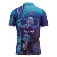 Polynesia Jellyfish Memorial Personalised Zipper Polo Shirt Infinity Jellies Polynesian Pattern LT14 - Polynesian Pride