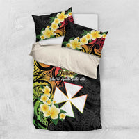 Wallis and Futuna Victory Day Bedding Set Liberty Equality Fraternity Polynesian Plumeria