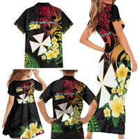 Wallis and Futuna Victory Day Family Matching Short Sleeve Bodycon Dress and Hawaiian Shirt Liberty Equality Fraternity Polynesian Plumeria