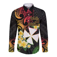 Wallis and Futuna Victory Day Long Sleeve Button Shirt Liberty Equality Fraternity Polynesian Plumeria