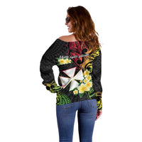 Wallis and Futuna Victory Day Off Shoulder Sweater Liberty Equality Fraternity Polynesian Plumeria
