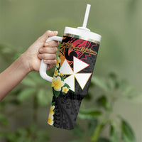 Wallis and Futuna Victory Day Tumbler With Handle Liberty Equality Fraternity Polynesian Plumeria