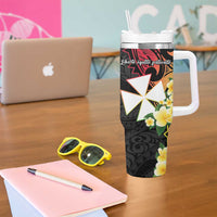 Wallis and Futuna Victory Day Tumbler With Handle Liberty Equality Fraternity Polynesian Plumeria