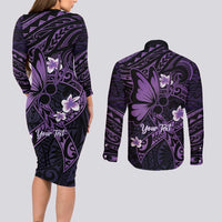 Personalised Fibromyalgia Awareness Month Couples Matching Long Sleeve Bodycon Dress and Long Sleeve Button Shirt Fibro Warrior Strength In Every Struggle