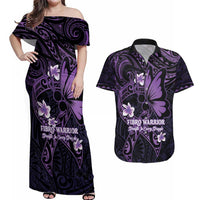 Personalised Fibromyalgia Awareness Month Couples Matching Off Shoulder Maxi Dress and Hawaiian Shirt Fibro Warrior Strength In Every Struggle