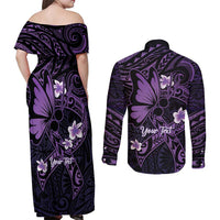 Personalised Fibromyalgia Awareness Month Couples Matching Off Shoulder Maxi Dress and Long Sleeve Button Shirt Fibro Warrior Strength In Every Struggle LT14 - Polynesian Pride