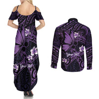 Personalised Fibromyalgia Awareness Month Couples Matching Summer Maxi Dress and Long Sleeve Button Shirt Fibro Warrior Strength In Every Struggle LT14 - Polynesian Pride