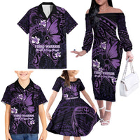 Personalised Fibromyalgia Awareness Month Family Matching Off The Shoulder Long Sleeve Dress and Hawaiian Shirt Fibro Warrior Strength In Every Struggle