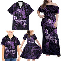 Personalised Fibromyalgia Awareness Month Family Matching Off Shoulder Maxi Dress and Hawaiian Shirt Fibro Warrior Strength In Every Struggle
