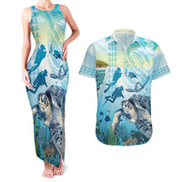 Personalized Snorkeling Hawaii Couples Matching Tank Maxi Dress and Hawaiian Shirt Ocean Lover Hawaiian Kakau Honu Turtle