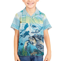 Personalized Snorkeling Hawaii Family Matching Long Sleeve Bodycon Dress and Hawaiian Shirt Ocean Lover Hawaiian Kakau Honu Turtle LT14 Son's Shirt Cyan - Polynesian Pride