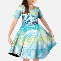 Personalized Snorkeling Hawaii Family Matching Summer Maxi Dress and Hawaiian Shirt Ocean Lover Hawaiian Kakau Honu Turtle LT14 Daughter's Dress Cyan - Polynesian Pride
