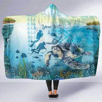 Personalized Snorkeling Hawaii Hooded Blanket Ocean Lover Hawaiian Kakau Honu Turtle