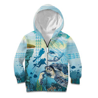 Personalized Snorkeling Hawaii Kid Hoodie Ocean Lover Hawaiian Kakau Honu Turtle LT14 Zip Hoodie Cyan - Polynesian Pride