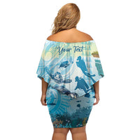 Personalized Snorkeling Hawaii Off Shoulder Short Dress Ocean Lover Hawaiian Kakau Honu Turtle