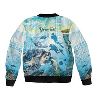Personalized Snorkeling Hawaii Sleeve Zip Bomber Jacket Ocean Lover Hawaiian Kakau Honu Turtle LT14 - Polynesian Pride