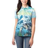 Personalized Snorkeling Hawaii Women Polo Shirt Ocean Lover Hawaiian Kakau Honu Turtle