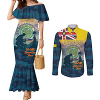 Niue ANZAC Day Couples Matching Mermaid Dress and Long Sleeve Button Shirt We Will Remember Them Camouflage Style