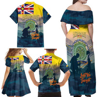 Niue ANZAC Day Family Matching Off Shoulder Maxi Dress and Hawaiian Shirt We Will Remember Them Camouflage Style