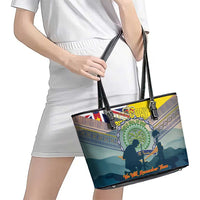 Niue ANZAC Day Leather Tote Bag We Will Remember Them Camouflage Style