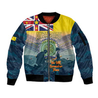 Niue ANZAC Day Sleeve Zip Bomber Jacket We Will Remember Them Camouflage Style LT14 Unisex Yellow - Polynesian Pride