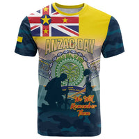 Niue ANZAC Day T Shirt We Will Remember Them Camouflage Style