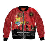 Tonga ANZAC Day Bomber Jacket Ngatu Pattern We Will Remember Them LT14 Unisex Red - Polynesian Pride