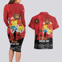 Tonga ANZAC Day Couples Matching Long Sleeve Bodycon Dress and Hawaiian Shirt Ngatu Pattern We Will Remember Them LT14 - Polynesian Pride