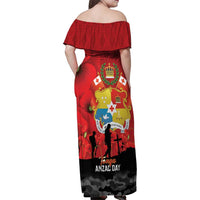 Tonga ANZAC Day Family Matching Off Shoulder Maxi Dress and Hawaiian Shirt Ngatu Pattern We Will Remember Them