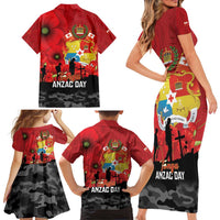 Tonga ANZAC Day Family Matching Short Sleeve Bodycon Dress and Hawaiian Shirt Ngatu Pattern We Will Remember Them LT14 - Polynesian Pride
