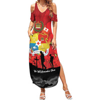 Tonga ANZAC Day Family Matching Summer Maxi Dress and Hawaiian Shirt Ngatu Pattern We Will Remember Them LT14 Mom's Dress Red - Polynesian Pride