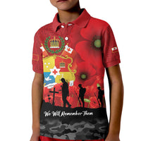 Tonga ANZAC Day Kid Polo Shirt Ngatu Pattern We Will Remember Them LT14 Kid Red - Polynesian Pride