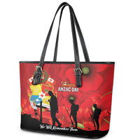 Tonga ANZAC Day Leather Tote Bag Ngatu Pattern We Will Remember Them